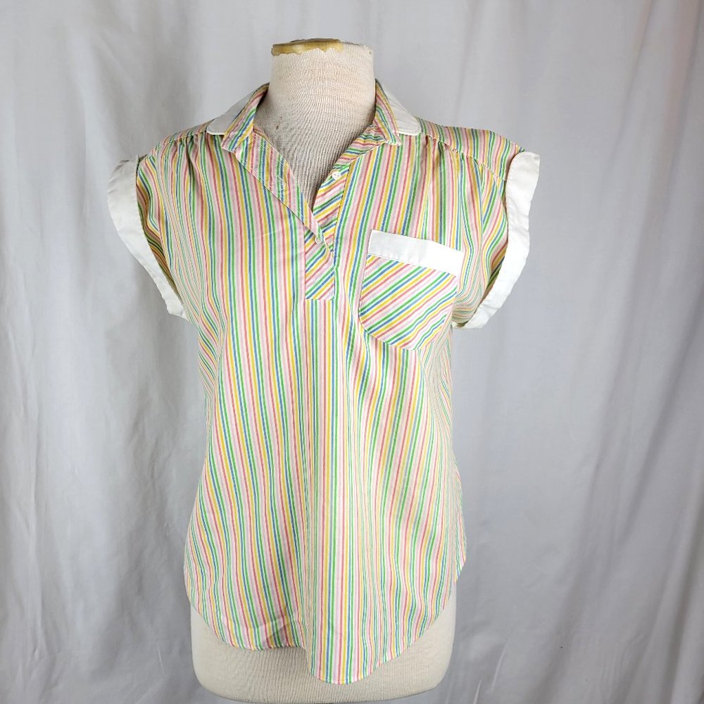 LANGTRY Vintage Retro Striped Collared Top